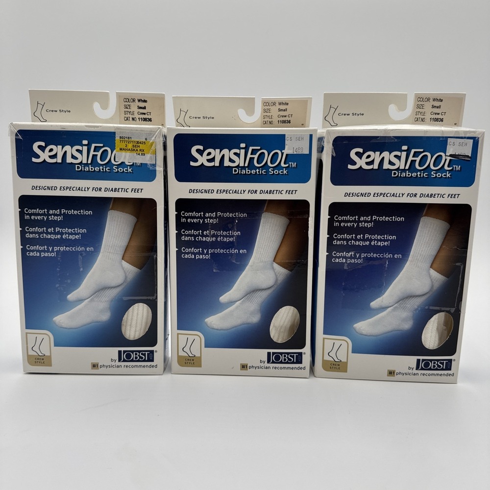 Jobst Sensifoot Crew Style Diabetic Socks White Small #110831 New Men 6-8 QTY 3